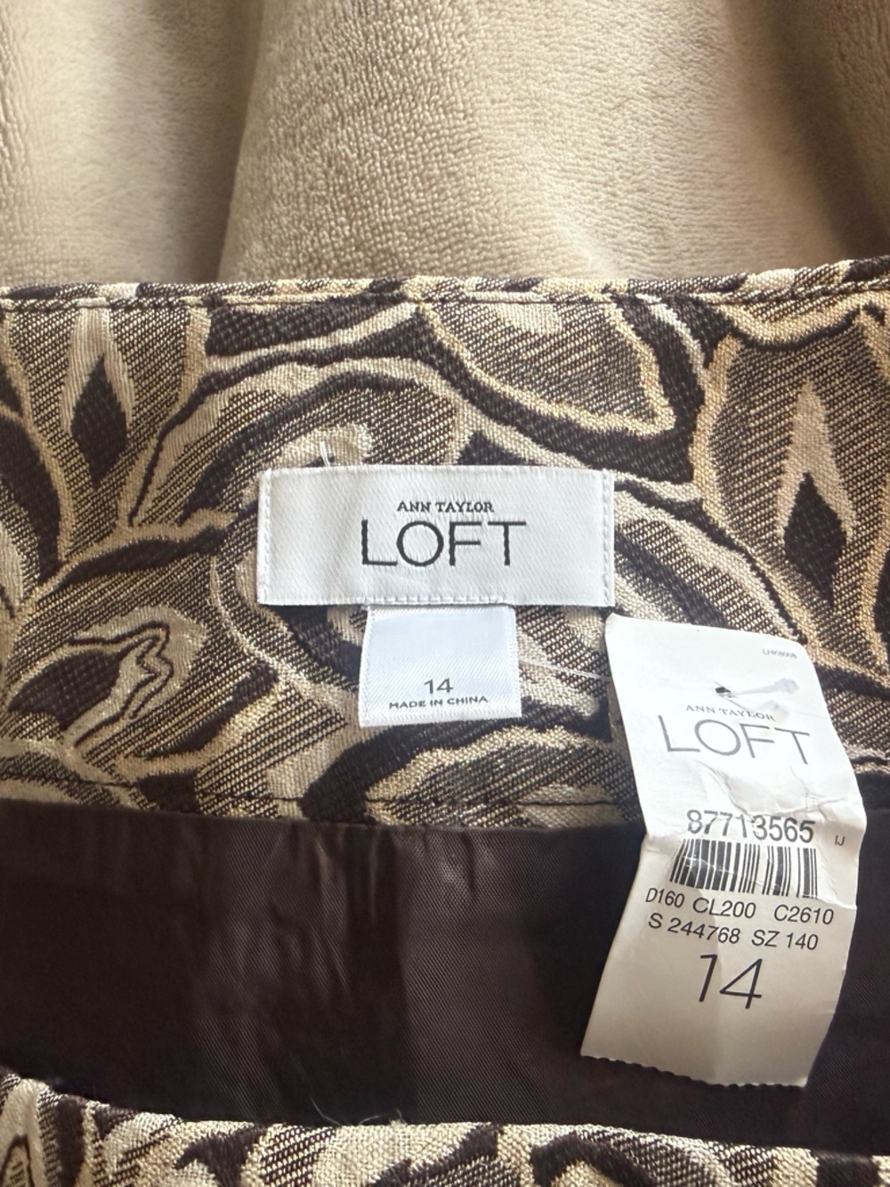 Anne Taylor Loft Brocade Mini Skirt, Cream Black Metallic Diamond, Sz 14